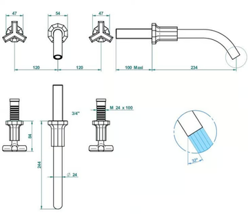 LES ONDES - Wall mounted basin mixer by THG Paris - view 3